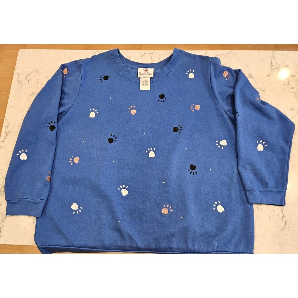 Quacker Factory 1X Embroidered Paw Print Sweatshirt Plus Size Cozy Pet Lover Top - Picture 5 of 10